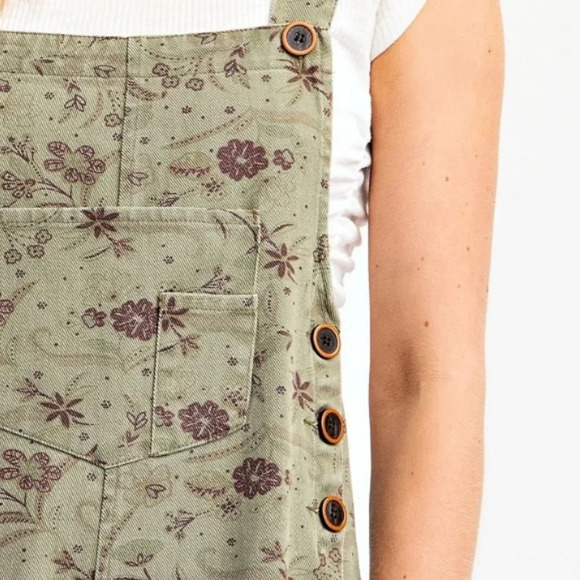 Easel-Free People Green Floral Boho Overalls Size Meduim - Picture 5 of 7